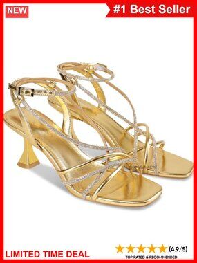 Rhinestone Kitten Heel Sandals Square Toe Ankle Strap Heels